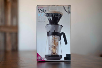 Hario V60 ice coffee maker. Coffee brewing equipment to make iced coffee at home.