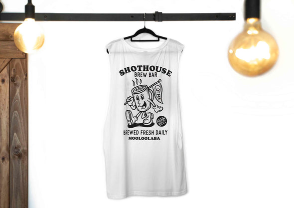 AS colour tank top. Shot House branded. White